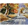 Image 1 : Peter X O'Brien American [b. 1960]AUTUMN BIKE RIDE WITH UMBRELLAwatercolour on paper10.5 x 13.5 in. 