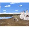 Image 1 : Allen Sapp Canadian RCA [b. 1927]LIVING BY THE LAKE; 1969acrylic on canvas39.5 x 47.5 in. (100.3 x 1