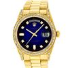 Image 3 : Rolex Mens 18K Yellow Blue Vignette Diamond Lugs Quickset President Wristwatch