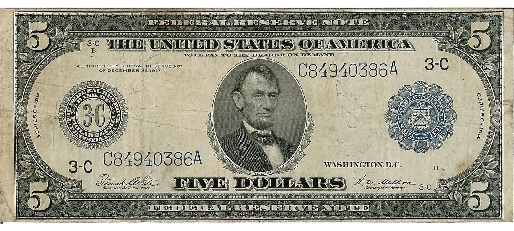 Federal Note 1914 $5 Federal Reserve Bank Note