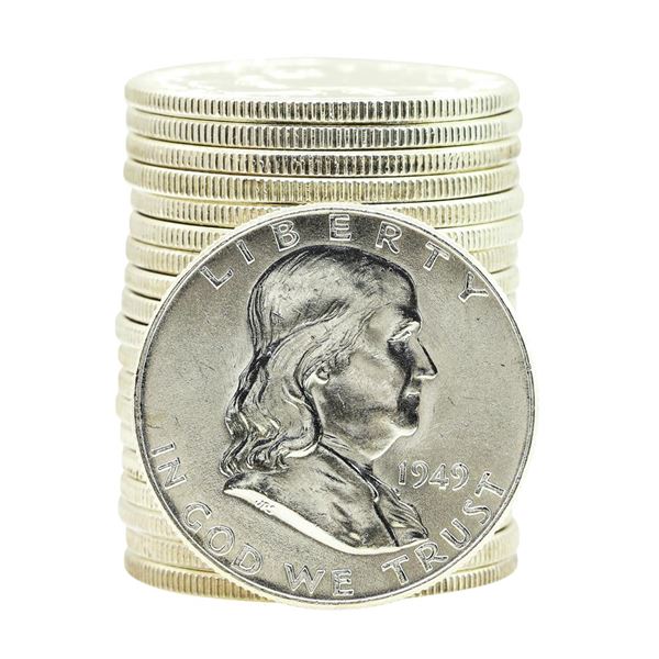 Roll of (20) 1949 Brilliant Uncirculated Franklin Half Dollar Coins