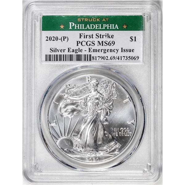 2020-(P) $1 American Silver Eagle Coin PCGS MS69 Emergency Issue Philadelphia