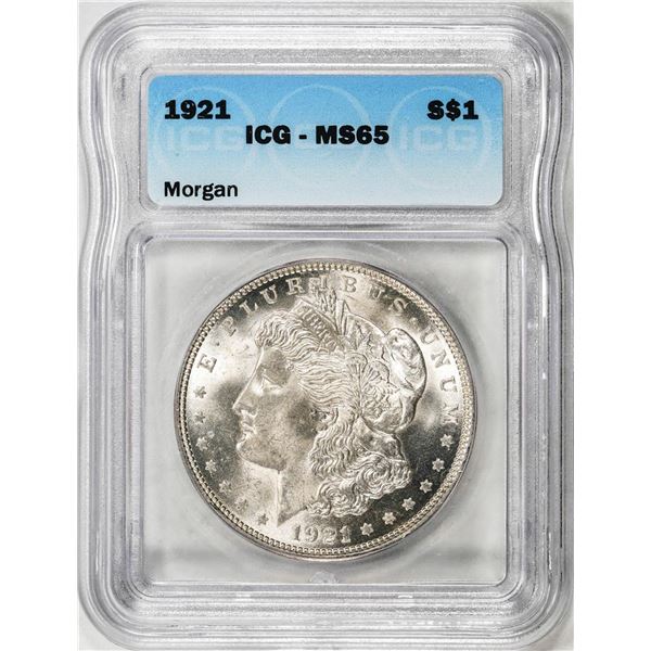 1921 $1 Morgan Silver Dollar Coin ICG MS65