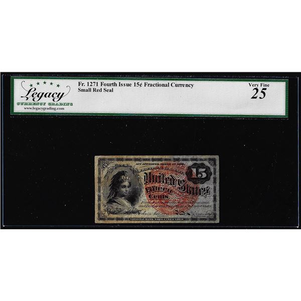 1863 Fourth Issue Fifteen Cents Fractional Note Fr.1271 Legacy Very Fine 25