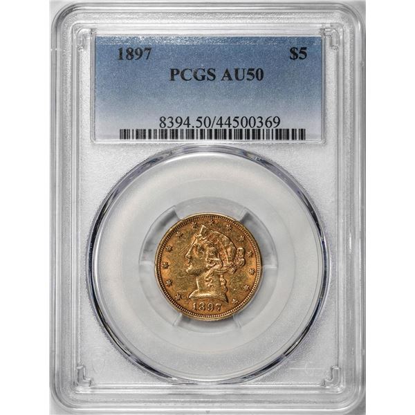 1897 $5 Liberty Head Half Eagle Gold Coin PCGS AU50