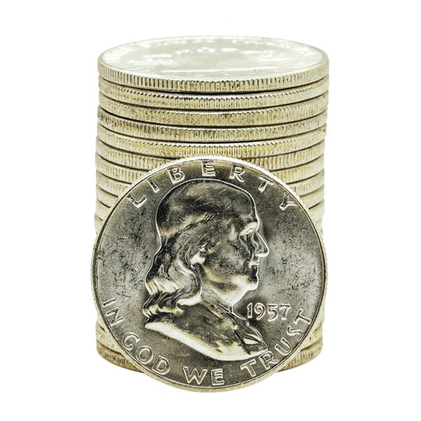 Roll of (20) Brilliant Uncirculated 1957 Franklin Half Dollar Coins