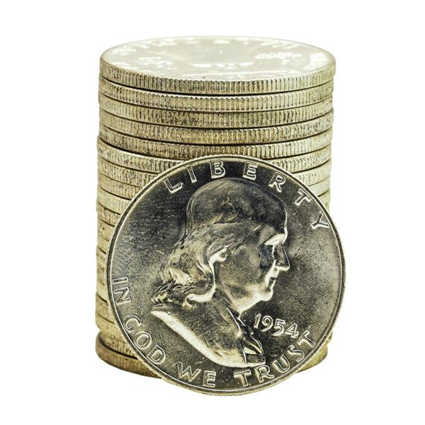 Roll of (20) Brilliant Uncirculated 1954-D Franklin Half Dollar Coins