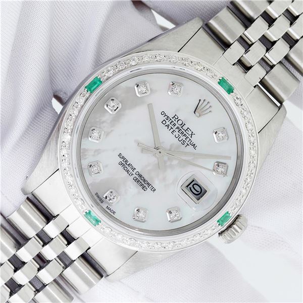 Rolex Men's Stainless Steel Diamond & Emerald Datejust Wristwatch