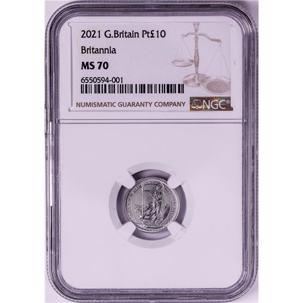 2021 Great Britain 10 Pounds Britannia 1/10oz Platinum Coin NGC MS70