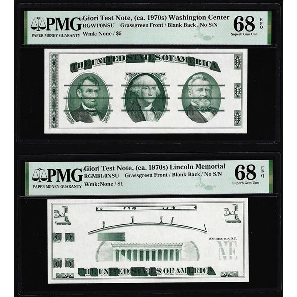 Set of Giori Test Note Washington & Lincoln Memorial PMG Superb Gem Unc 68EPQ