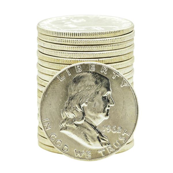 Roll of (20) Brilliant Uncirculated 1962 Franklin Half Dollar Coins