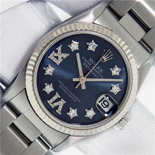 Rolex Midsize Stainless Steel Blue Star Diamond Datejust Watch