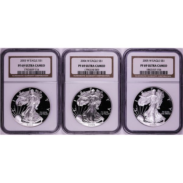 Lot of 2003-2005 $1 Proof American Silver Eagle Coins NGC PF69 Ultra Cameo