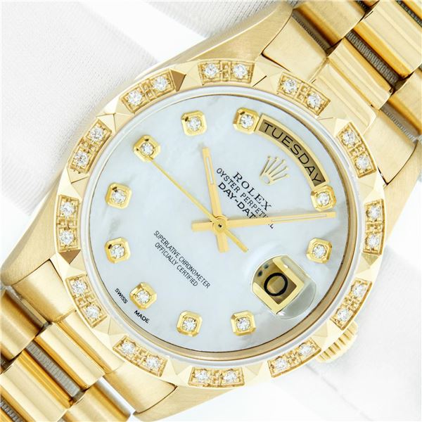Rolex Men's 18K Yellow Gold Diamond Day Date President Watch With Rolex Box