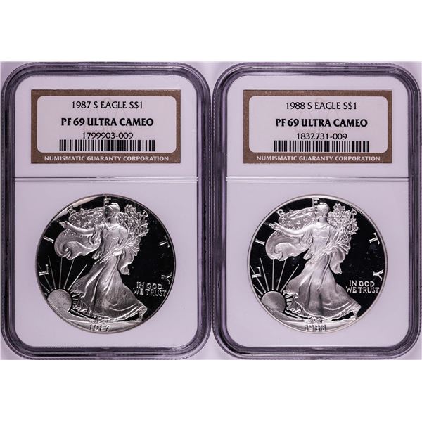 Lot of 1987-1988 $1 Proof American Silver Eagle Coins NGC PF69 Ultra Cameo