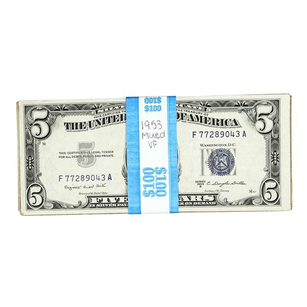 Lot of (20) Mixed Series 1953 $5 Silver Certificate Notes - Very Fine