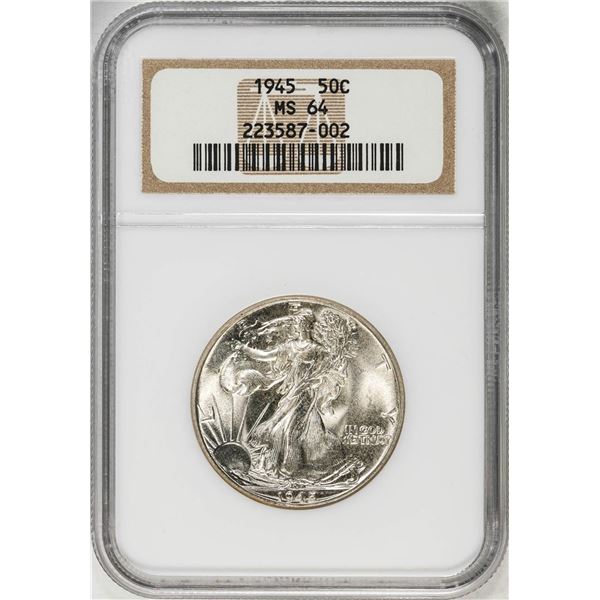 1945 Walking Liberty Half Dollar Coin NGC MS64