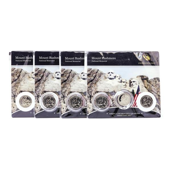Lot of (4) 2013 Mt. Rushmore America The Beautiful Three-Coin Quarter Sets