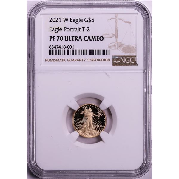 2021-W Type 2 $5 Proof American Gold Eagle Coin NGC PF70 Ultra Cameo