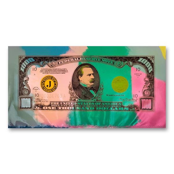 Steve Kaufman (1960-2010) "1000 Dollar Bill" Original Mixed Media on Canvas