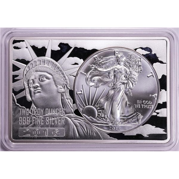 2016 $1 American Silver Eagle Coin & 2oz Silver Bar Set