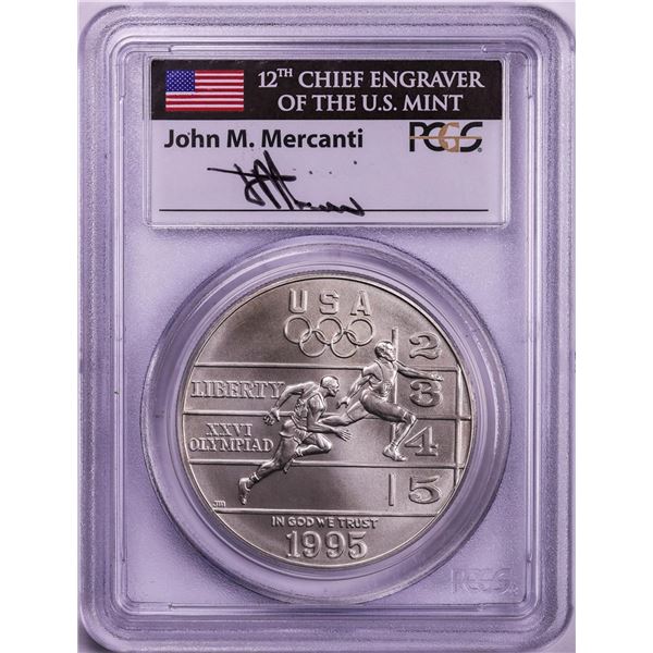 1995-D $1 Olympic Track & Field Silver Dollar Coin PCGS MS70 Mercanti Signature