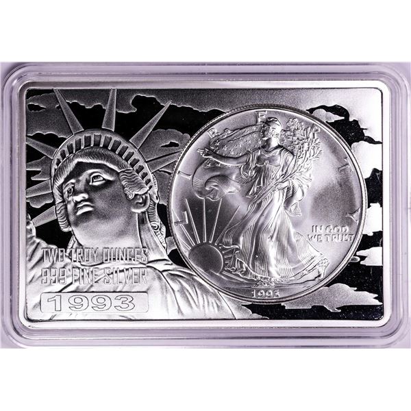 1993 $1 American Silver Eagle Coin & 2oz Silver Bar Set