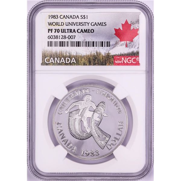 1983 $1 Proof Canada World University Games Silver Dollar Coin NGC PF70 Ultra Cameo
