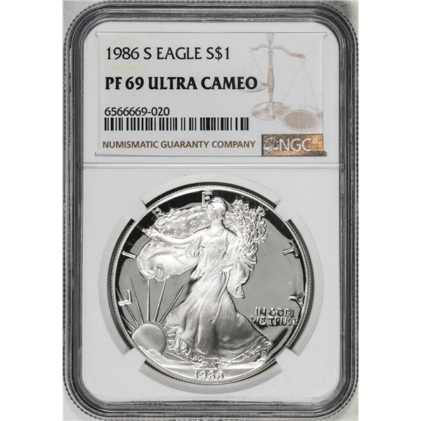 1986-S $1 Proof American Silver Eagle Coin NGC PF69 Ultra Cameo