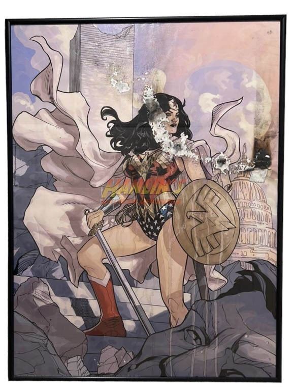 Black Adam (2022) - Singed Wonder Woman Framed Poster Zapped By Black Adam