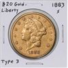 Image 1 : 1883-S Type 3 $20 Liberty Head Double Eagle Gold Coin