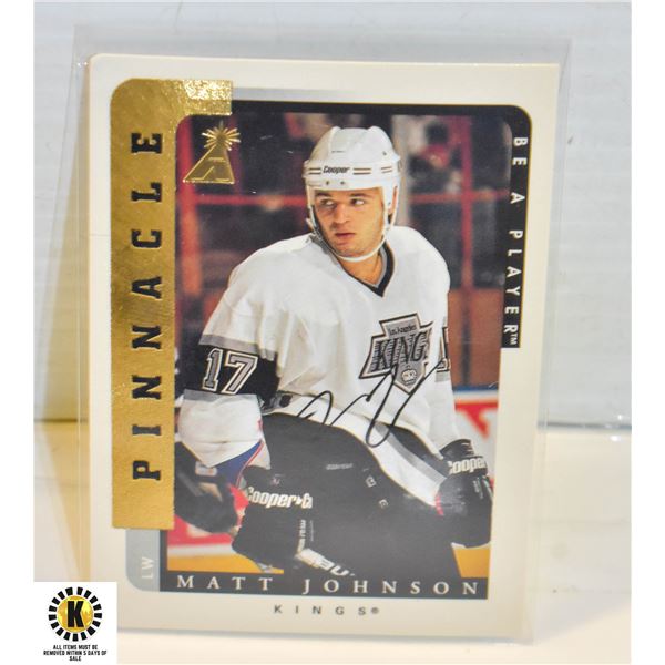 PINNACLE SIGNED MATT JOHNSON HOCKEY CARD