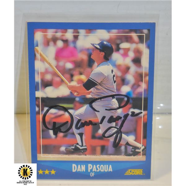 SCORE SIGNED DAN PASQUA BASEBALL CARD