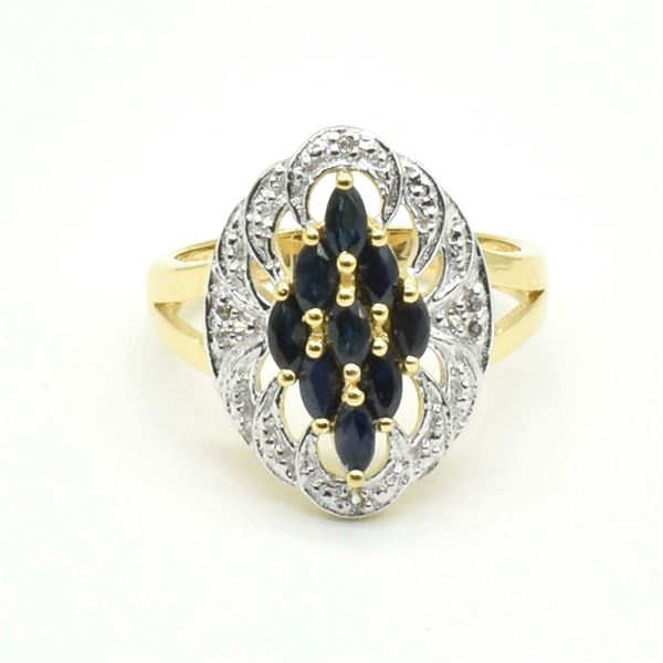 S185-53  BLUE SAPPHIRE WHITE TOPAZ RING