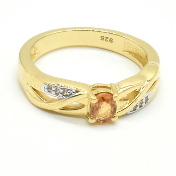 S185-74 ORANGE SAPPHIRE WHITE TOPAZ  RING