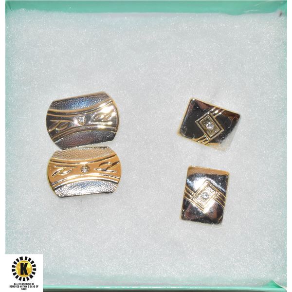 2 NEW SETS OF CUFF LINKS GOLD & SILVER PLATED WITH