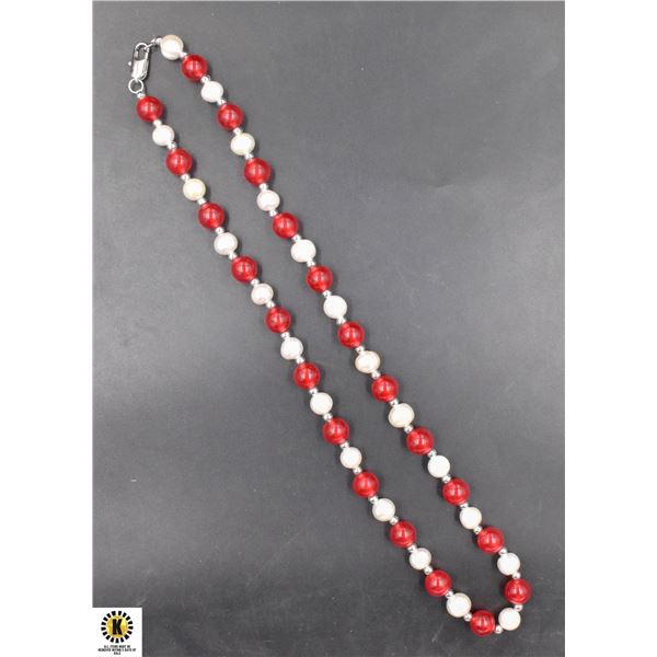 #154-NATURAL FRESH WATER PEARL+ RED JADE