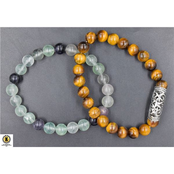 #105-NATURAL FLUORITE +TIGER EYE BRACELET