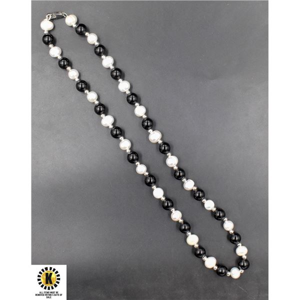#153-NATURAL FRESH WATER PEARL+BLACK AGATE