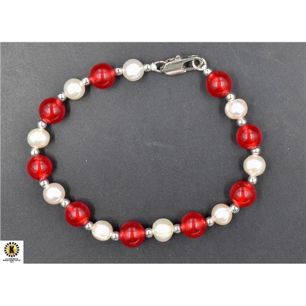 #158-NATURAL FRESH WATER PEARL+ RED JADE