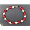 Image 1 : #158-NATURAL FRESH WATER PEARL+ RED JADE