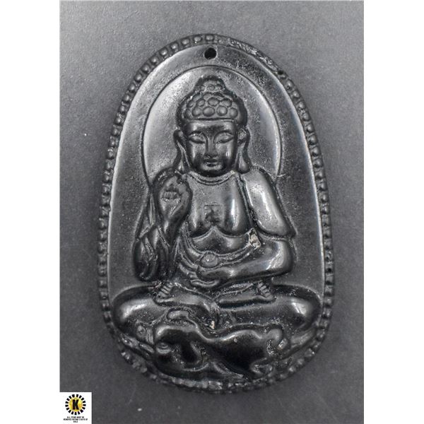 #382-NATURAL BLACK OBSIDIAN BUDDIHIST PENDANT