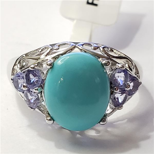 JP892-115 SILVER TURQUOISE TANZANITE RING