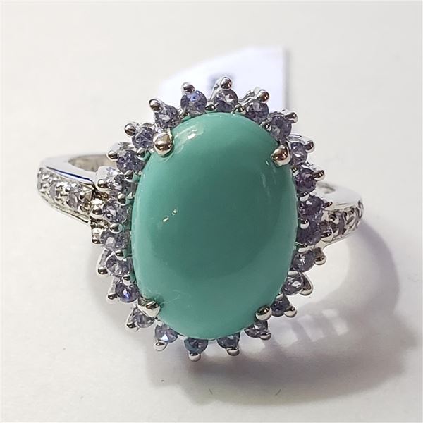 JP892-111 SILVER TURQUOISE TANZANITE RING