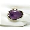 Image 1 : 16)  PEAR SHAPED NATURAL AMETHYST SIZE 9 RING,