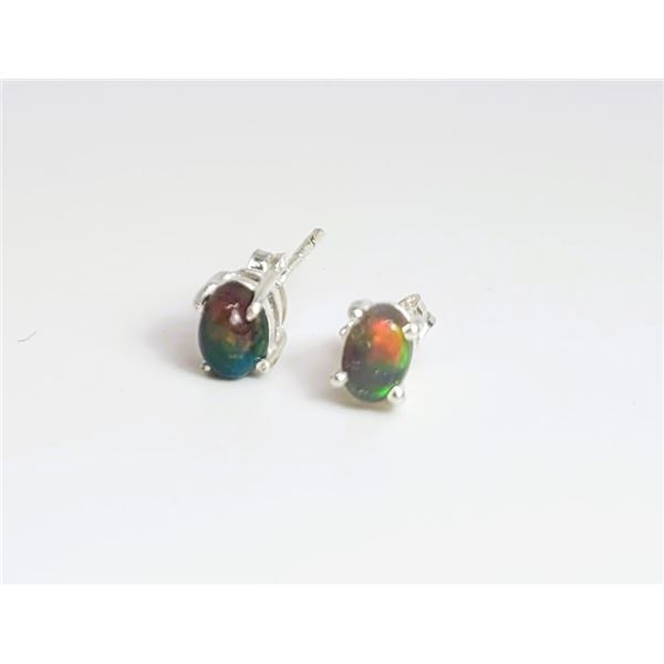 24)  PAIR OF NATURAL OVAL BLACK OPAL STUD EARRINGS