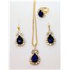 Image 1 : 23)  SUITE OF GOLD TONE WITH SAPPHIRE BLUE AND