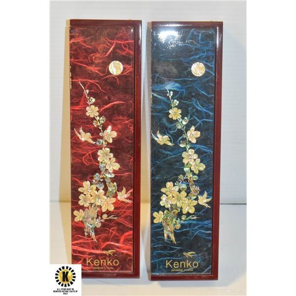 FLAT OF 2 WOOD FLORAL DECORATIVE INCENSE CASE