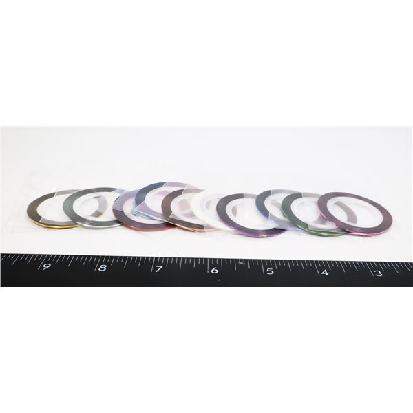 10 NEW ROLLS OF MIXED COLORED NAIL STRIPING TAPE