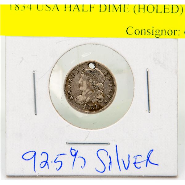 1834 USA HALF DIME (HOLED)